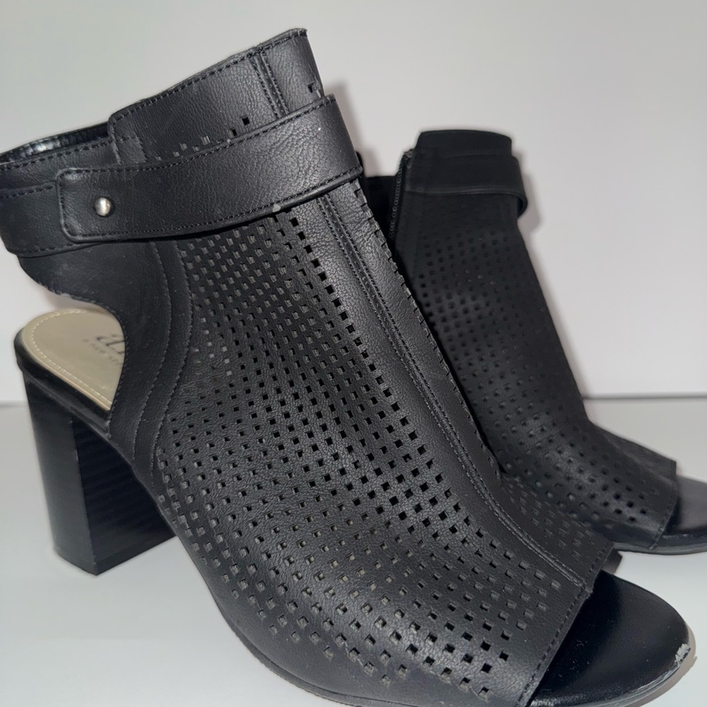 Black Peep-Toe Ankle Boots
